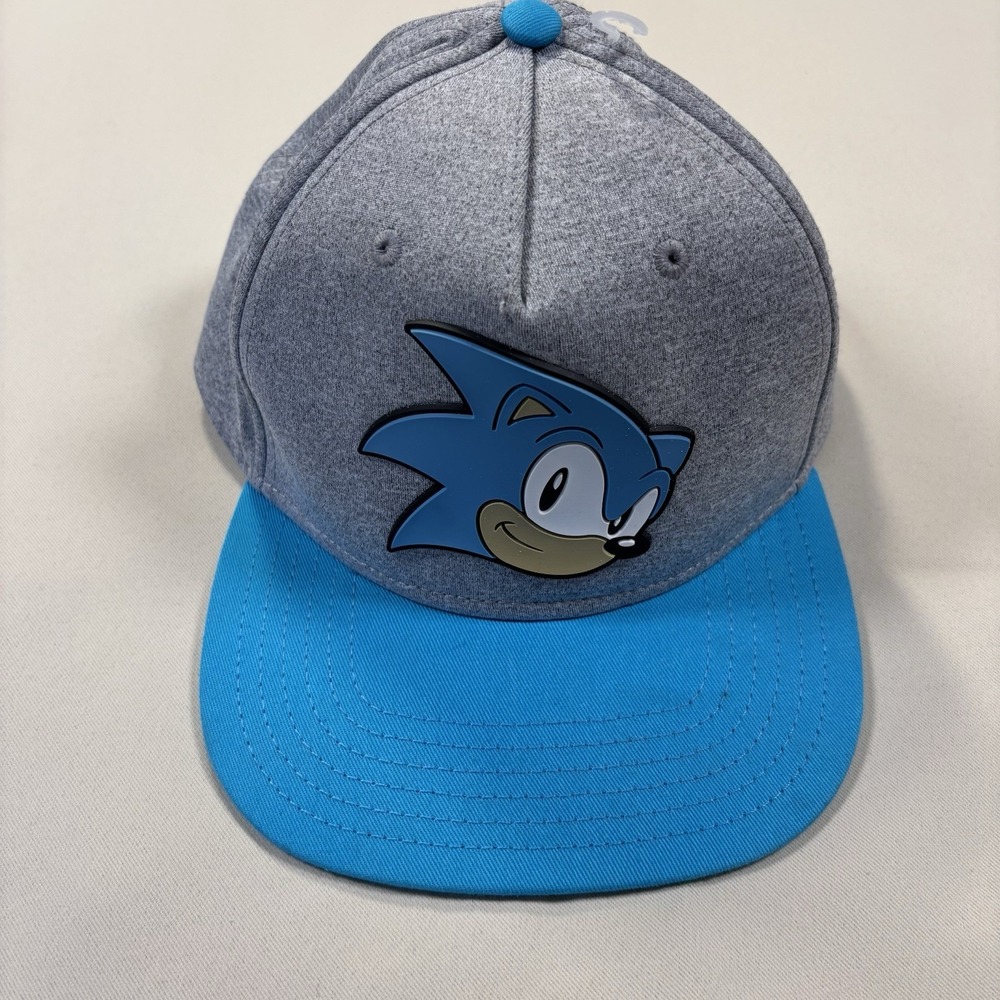 Sonic the Hedgehog Snapback Hat Youth OSFM Grey Blue Rubber Graphic SEGA Cap